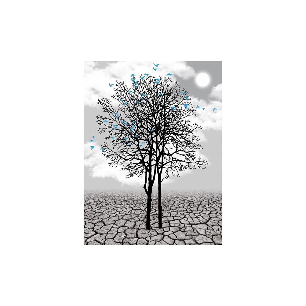 Modern Black and White Landscape Canvas Painting Blue Zen Stone Posters and Prints, Tree Art for Living Room Decoration Unframed