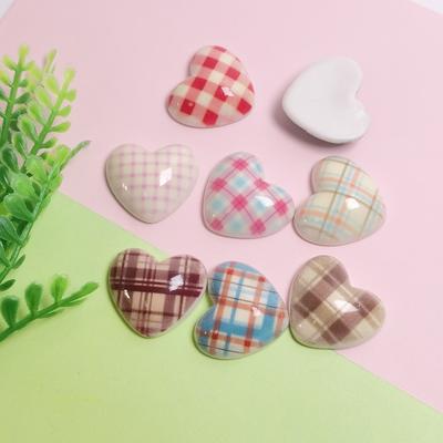 100pcs Cute Plaid Heart Flatback Resin Cabochon Fit Phone Case Decoration DIY Hair Bows Center Accessories Scrapbooking