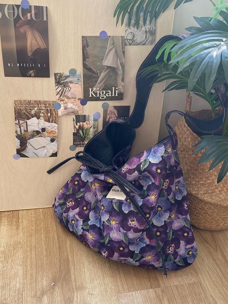 Front And Back Denim Bag, Ethnic Style Patchwork Bag, Bohemian Shoulder Messenger Bag, Double-Sided.