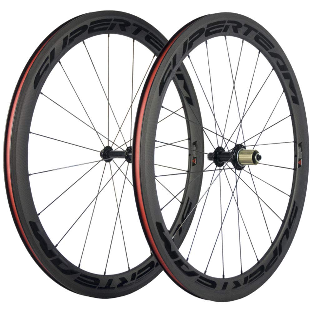 Windbrake Bike SUPERTEAM 50mm Clincher Wheel Set 700c 23mm Road Bike Carbon Wheel (Black)