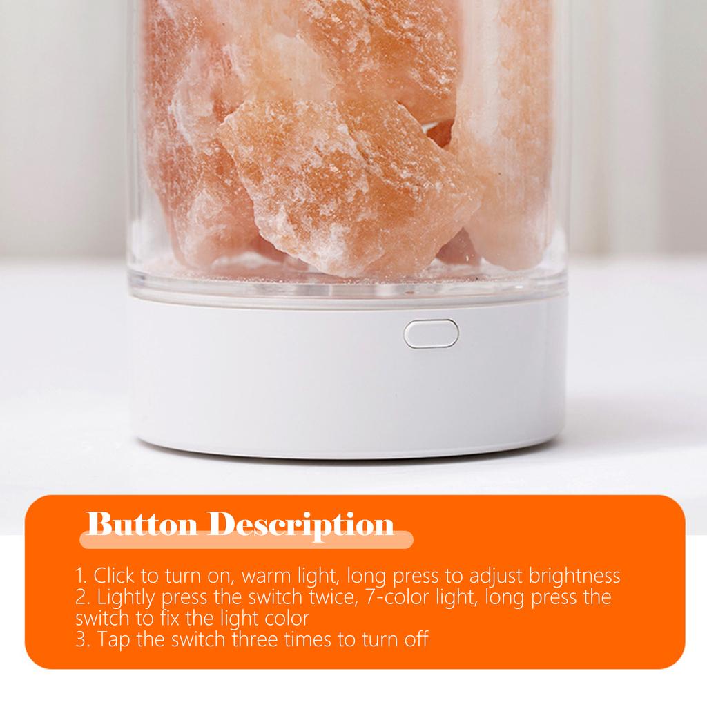 Гималайский соляной камень, ночник, 7 цветов, светодиодная лампа из горного хрусталя, портативный USB, натуральный воздух