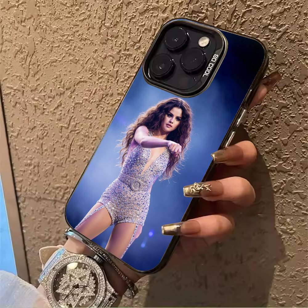 superstar-Selena- Gomez For iPhone 17 16 15 14 13 12 11 Pro Max XS 17 Air Silicone Colored Silver Bumper Cover