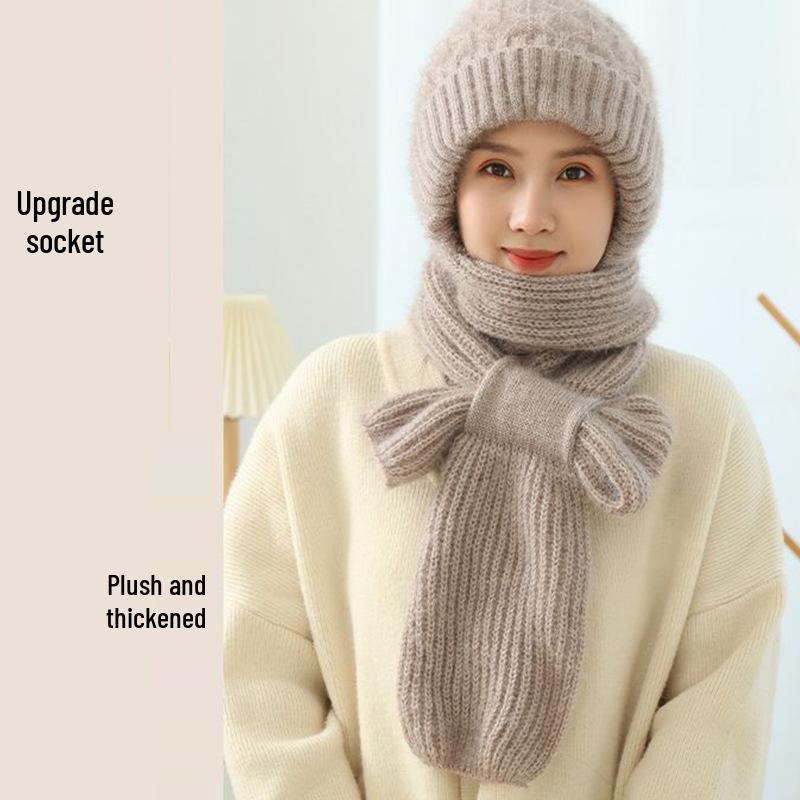 Women's Double-Layer Fleece-Lined Knit Hat & Scarf Combo - Warm Winter Wool Crochet Style