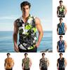 Men's Fashion Printed Sleeveless Lapel Button-Down Shirt Vest Top