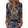 Женские рубашки с рукавом 3/4, топы с принтом и V-образным вырезом, повседневные топы, базовые футболки, блузки, свободные топы