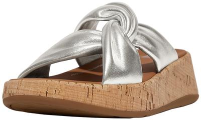 ШЛЕПАНЦЫ FLATFORM см [FITFLOP] F-MODE КОЖА-TWIST (ПРОБКОВАЯ ОБЕРТКА) Сандалии женские, серебристые, 24.0
