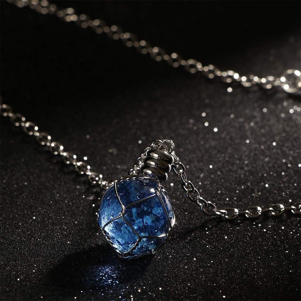 Green Blue Luminous Glass Necklace Hand Woven Round Luminous Pendant Photo Props