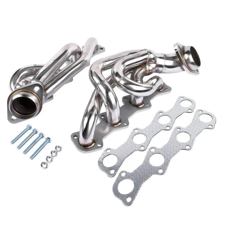 AP03 Shorty Manifold Header for Ford F150 F250 1997 1998 1999 2000 2001 2002 2003 5.4L V8 Engines Chrome Polished
