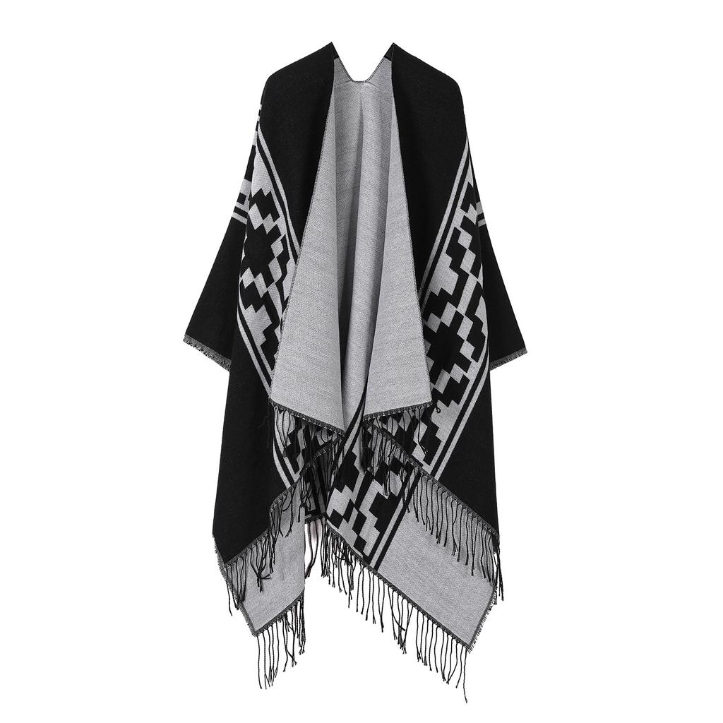 Versatile Travel Shawl, Cold-Proof And Warm In Spring And Autumn, With Thickened Fringed Split Cloak