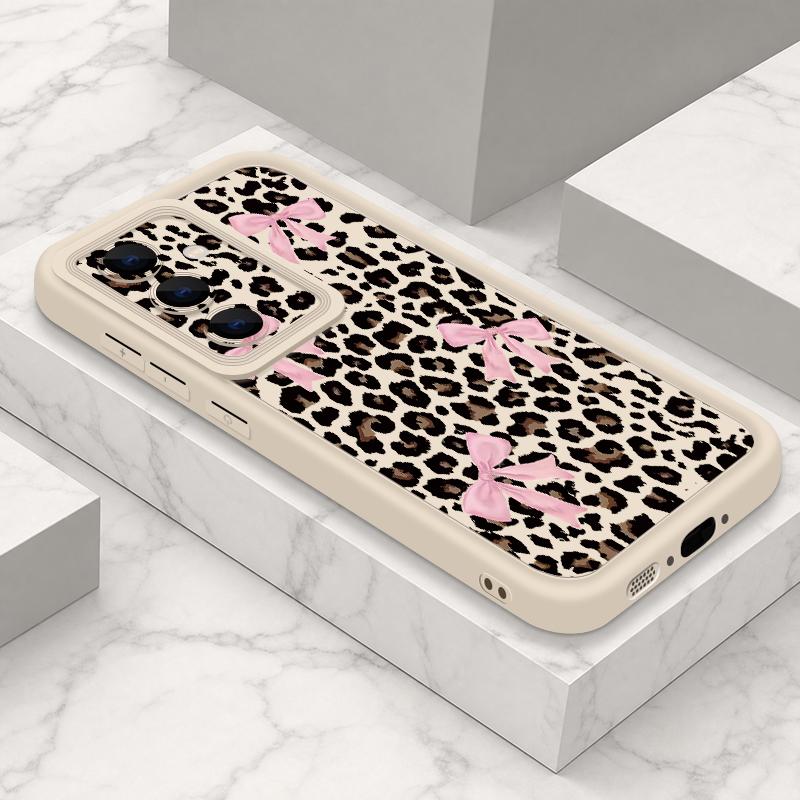 Bowknots Leopard Case For Samsung Galaxy A57 A37 A27 A17 5G A56 A36 A26 A16 A55 A54 S21 FE S22 S23 S24 Plus S25 S26 Ultra Shockproof Bumper Cover