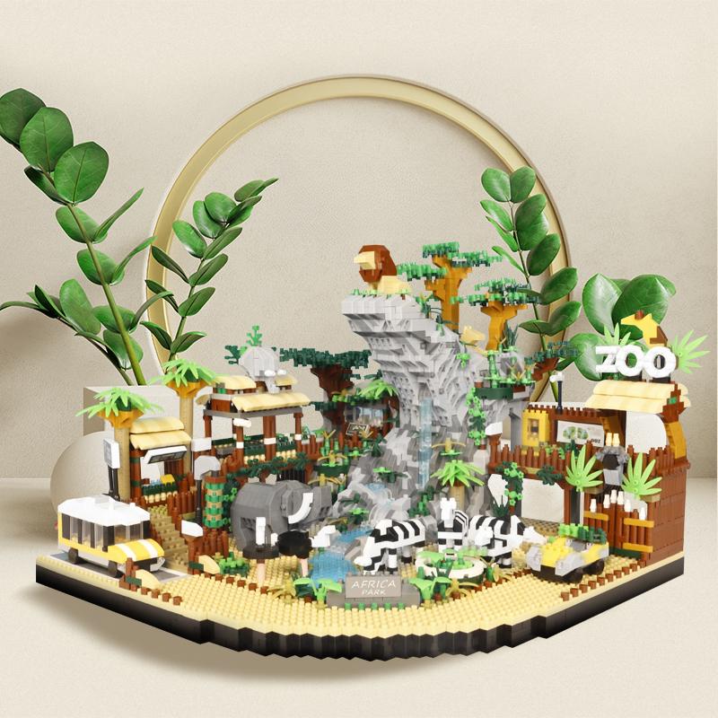 4800 шт., креативные микрочастицы, африканская дикая природа, лев, зебра, животное, зум, городские строительные блоки, вид на улицу, сборка кирпичей, игрушки
