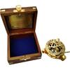 India Brass Sundial Compass With Wood Box Collectible Gift Compass  (Gold, Brown)