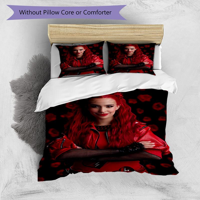 3pcs Descendants The Rise of Red1 Design Cover Set - HD Printed Bedding with 1 Cover and 2 Pillowcases - Perfect for Home and Dorm Decor