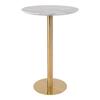 Болзано Барный стол Ø70 см, мраморный вид, латунные ножки, белый.