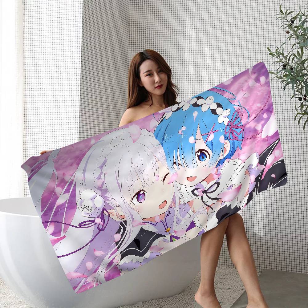 Аниме Re Zero Микрофибровое одеяло Быстросохнущие пляжные полотенца Большой размер с принтом Супервпитывающее полотенце-одеяло для бассейна