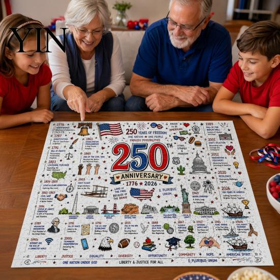 Hand-eye Coordination Puzzle 1000Pcs Patriotic 250th Anniversary Jigsaw Puzzle, American 1776-2026 Adults Challenge Game, Gift for 4th of July,