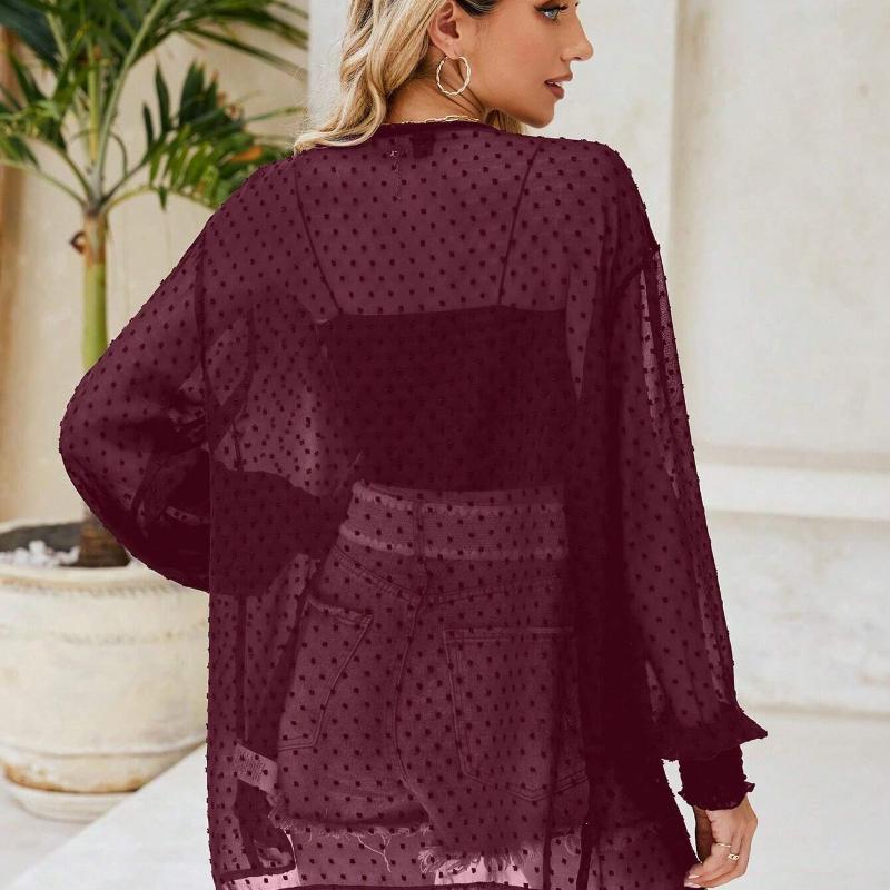 Fashion Thin Long Sleeve Plus Size Casual Blouse Women Summer Solid Elegant Loose Cardigan Shirts Women Tops See Through Sexy Ladies Blouses 25904