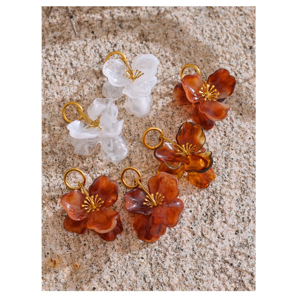 Yhpup Arrivals White Resin Flower Dangle Earrings for Women Stainless Steel Summer Popular Jewelry Recommend