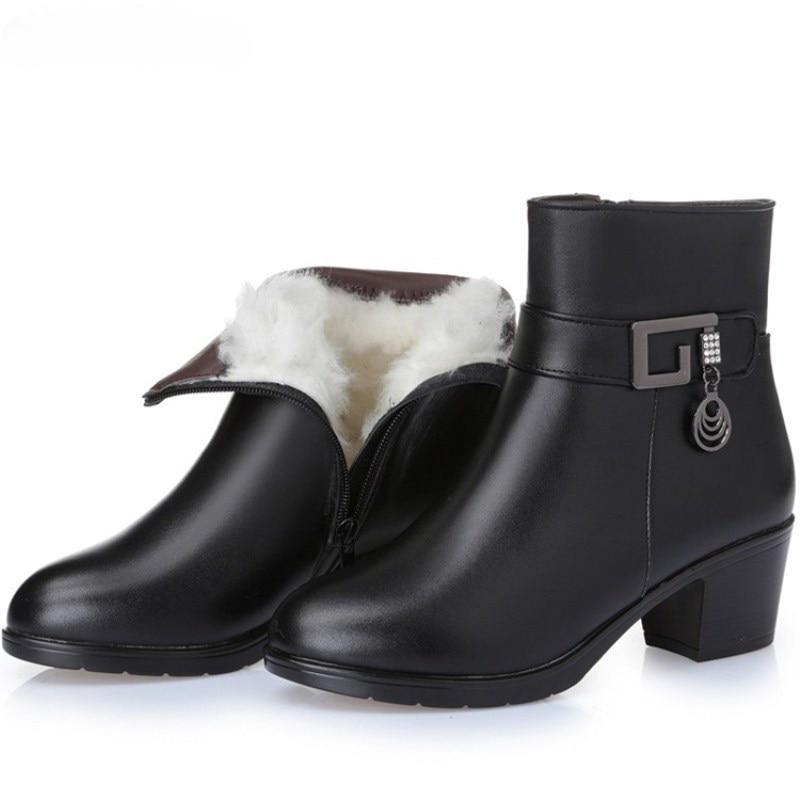 Winter Women's Boot Natural Genuine Leather Wool Warm Female Snow Boot Fashion Booties Women