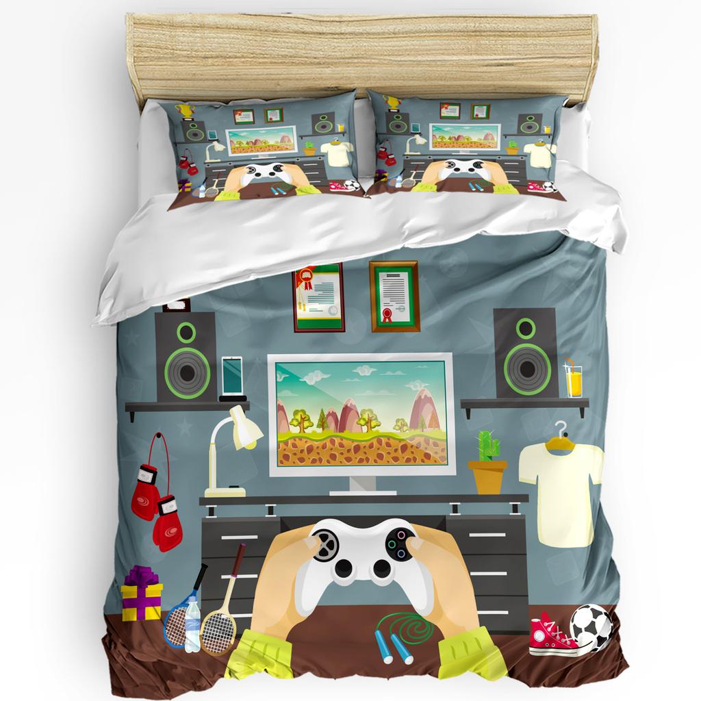 Белый Черный Фигурка Игра Комиксы Пододеяльник Постельное белье Домашний пододеяльник Наволочки Спальня Постельное белье Без простыни