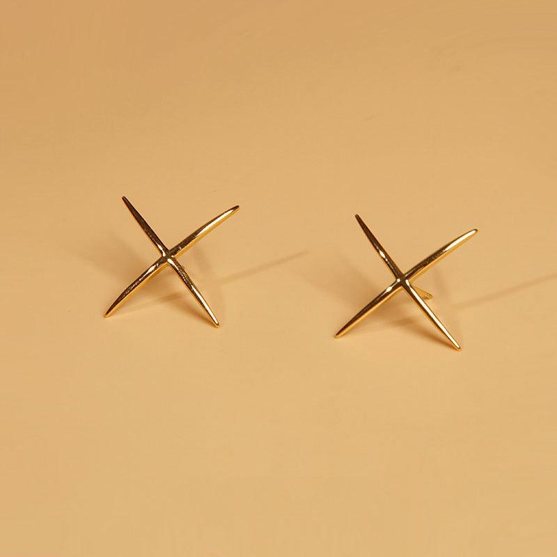 Крест Минималистичные Глянцевые Геометрические Линии Женский Стиль Нишевый Дизайн Персонализированные Серьги для Женщин