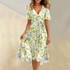Women's Summer Fashion V-Neck Flared Dress Short Sleeve Floral Dresses