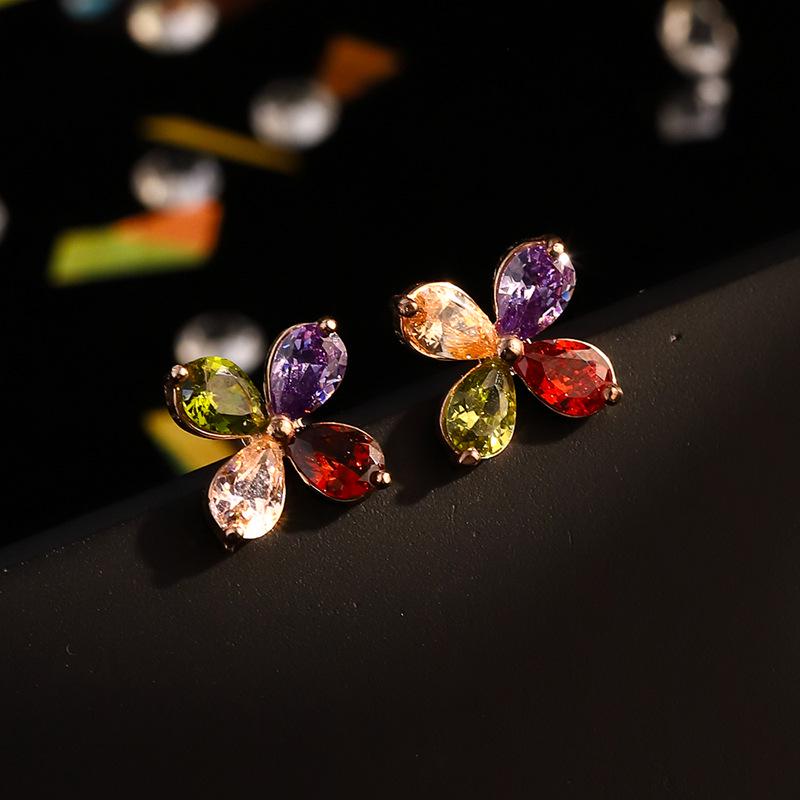 Серьги-гвоздики из серебра 925 пробы с кристаллами в виде цветов, корейский стиль, цирконы высокого класса, милый дофаминовый дизайн для женщин