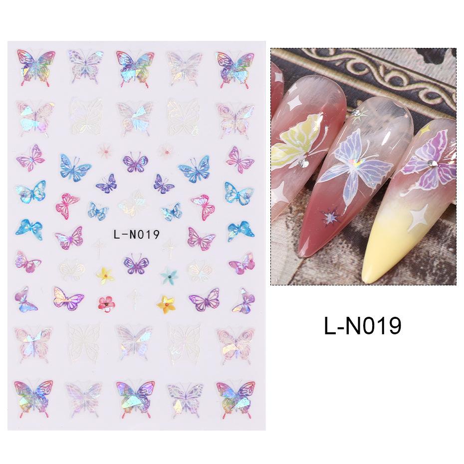 Наклейки для ногтей, красочные наклейки с бабочками Aurora, перекрестные лазерные наклейки с бабочками