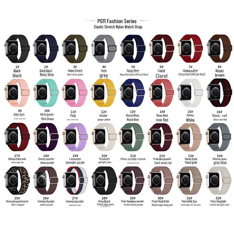 Adjustable Apple Watch Strap with Japanese Buckle - Single Loop Woven Elastic Nylon Compatible with iWatch