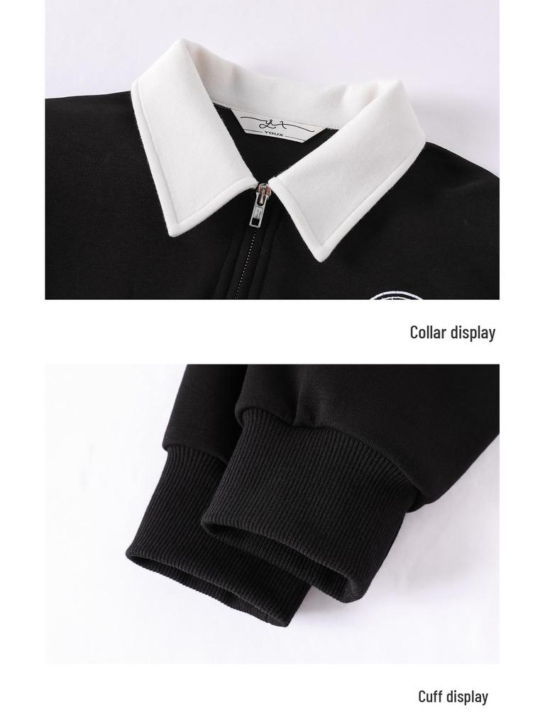 Женский пуловер с вышивкой в стиле ретро, с поло-воротником и застежкой-молнией до половины - Длинный рукав, Весна/Осень 2025