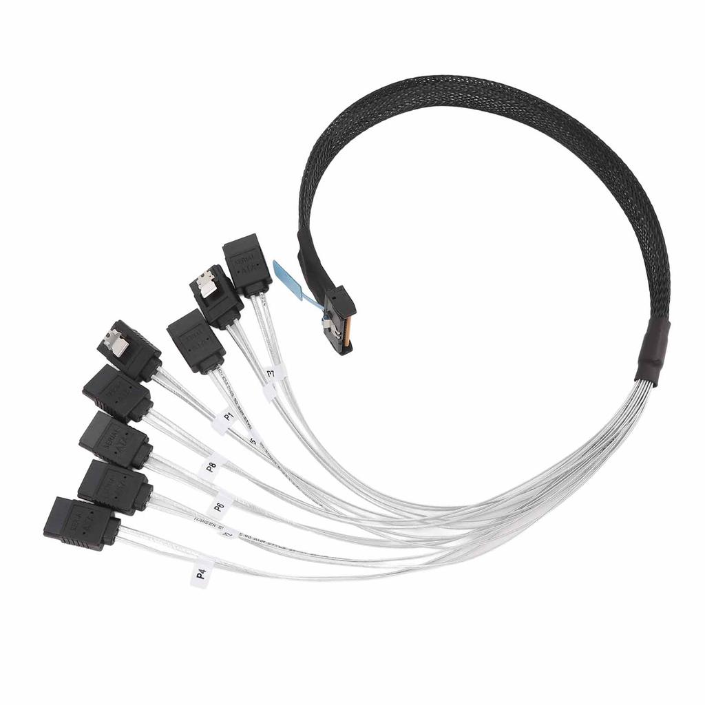 MCIO 8i to 8xSATA3.0 Cable 19.7 Inch Silver Plated OFC PCIE 5.0 MCIO 8i 74 Pin High Speed Server Data Transmission