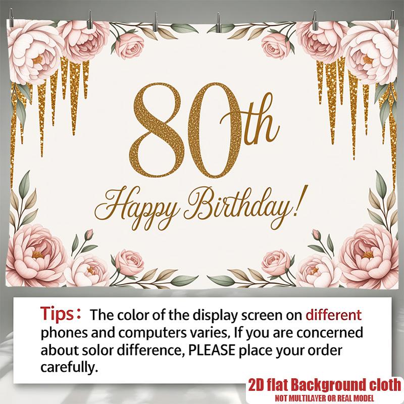 Birthday 80th Gift Box Glitter Elegant Hanging Banner Golden #3281