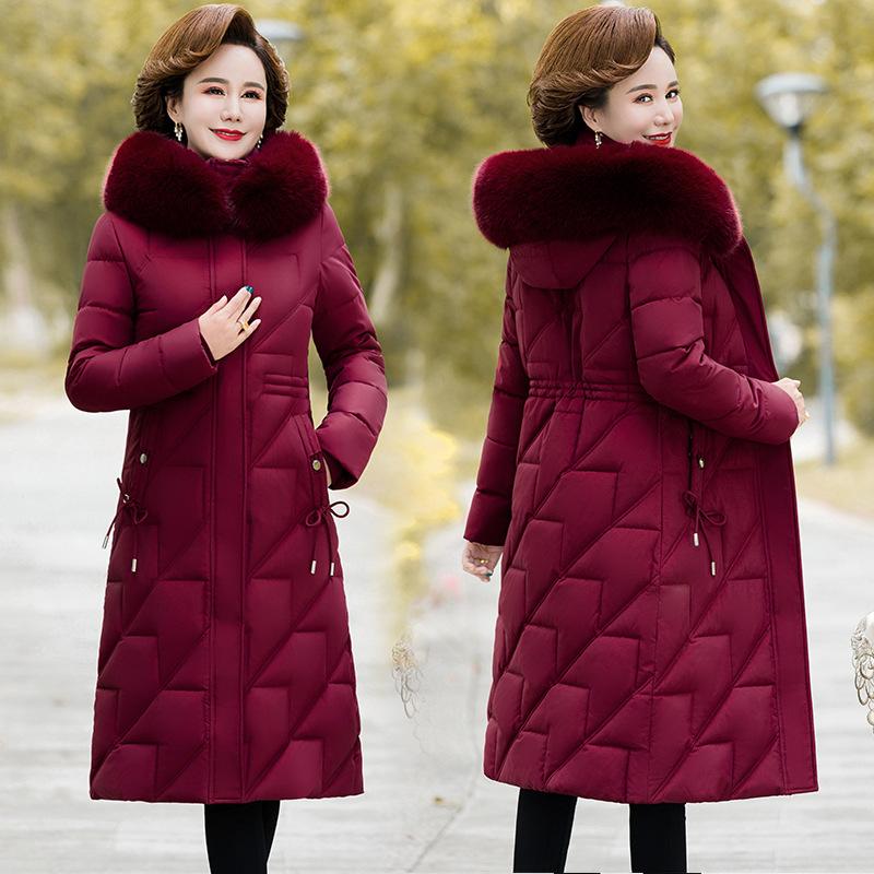 2023 Middle-aged and Women's Jacket Long Knee Length Down Jacket Thickened Oversized Jacket