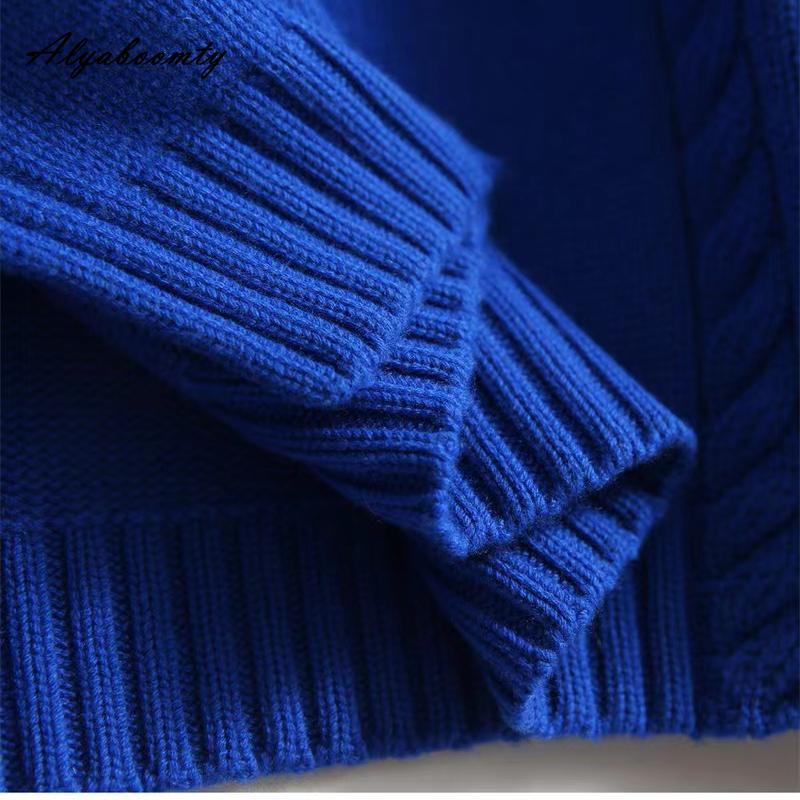 Корейский модный осенне-зимний женский повседневный свободный свитер с высоким воротником, синий, бежевый, зеленый, вязаный пуловер