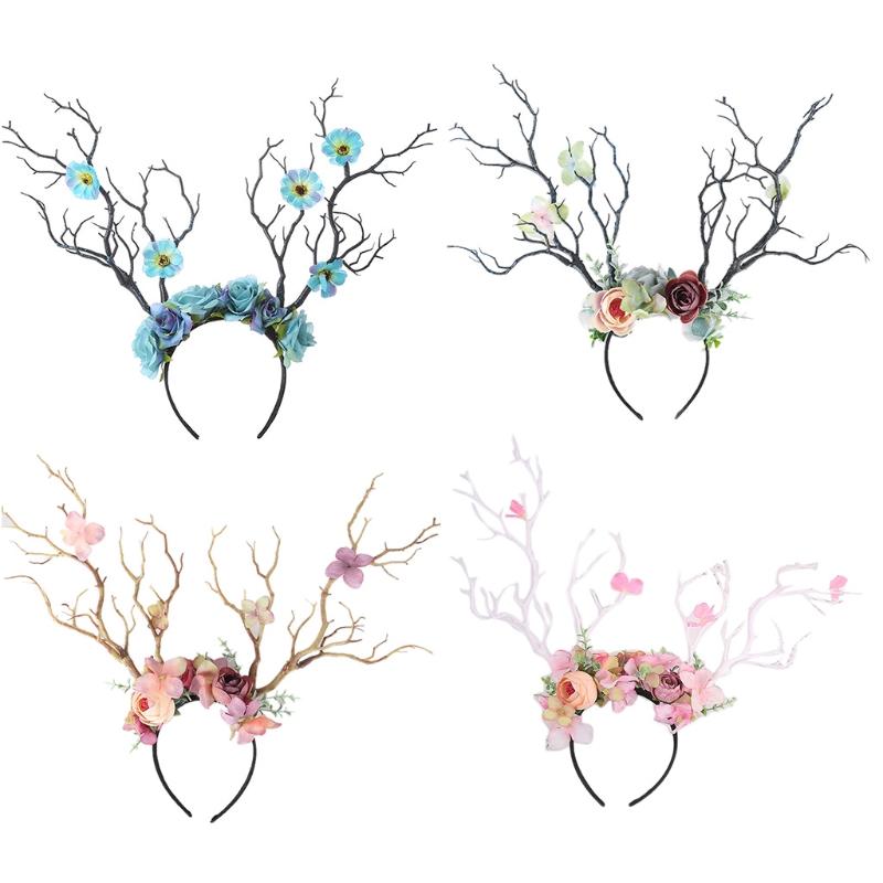 Flower Crown Hair Wreath Deer Antlers Headbands Reindeer Headdress Floral Headwears Holiday Wedding Photo Props