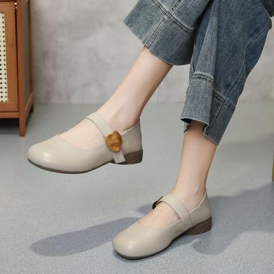 Французские туфли Мэри Джейн женские 2025 лето новые круглый носок мягкая подошва на одной педали с мелким вырезом на плоской подошве элегантные ретро