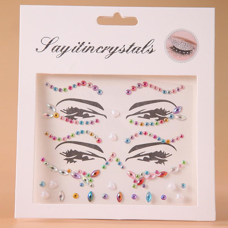 Disposable DIY Acrylic Rhinestones Pearl Tattoo Stickers Masquerade Makeup Face Decoration Girls Diamond Forehead Eyes Stickers