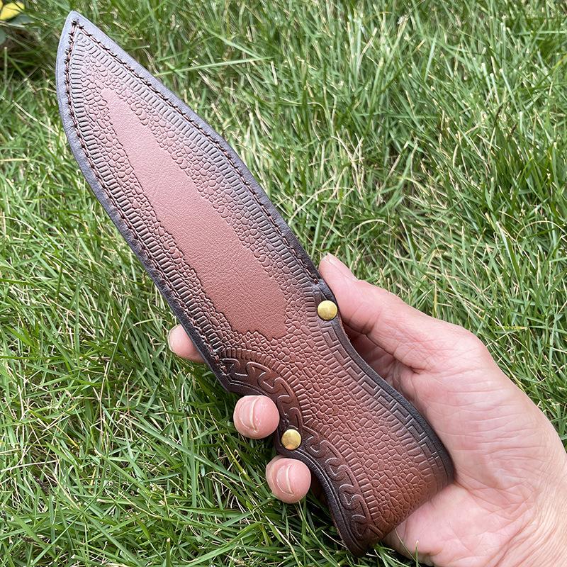 Прямой держатель для ножей с фиксированным лезвием, 24 см, спилок из воловьей кожи, тисненые ножны, универсальный чехол для ножей, кобура для охотничьих ножей