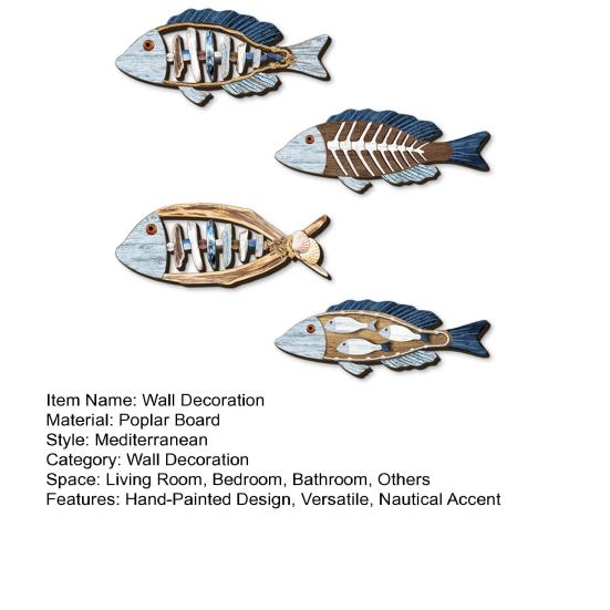 4 шт. Морская рыба в форме настенного украшения, ручная роспись, многоцветный дизайн, ручная работа, прибрежный декор, прибрежный