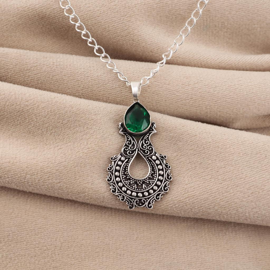 Chrome Diopside Gemstone Silver Pendant 1.8" For Birthday Gift 925 Sterling Silver Jewelry CP-45-3