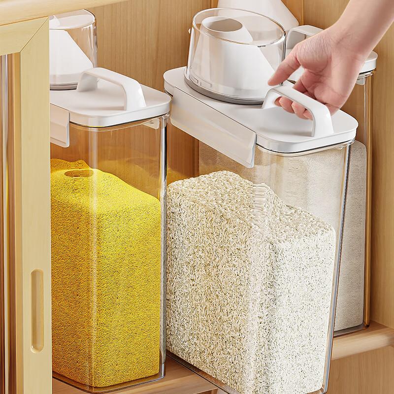 Jiabangshou Rice Container, Japanese-Style Multi-Grain Storage Jar, Sealed Household Rice Bin, Storage Box for Rice, with Measuring Cup, 3L Capacity