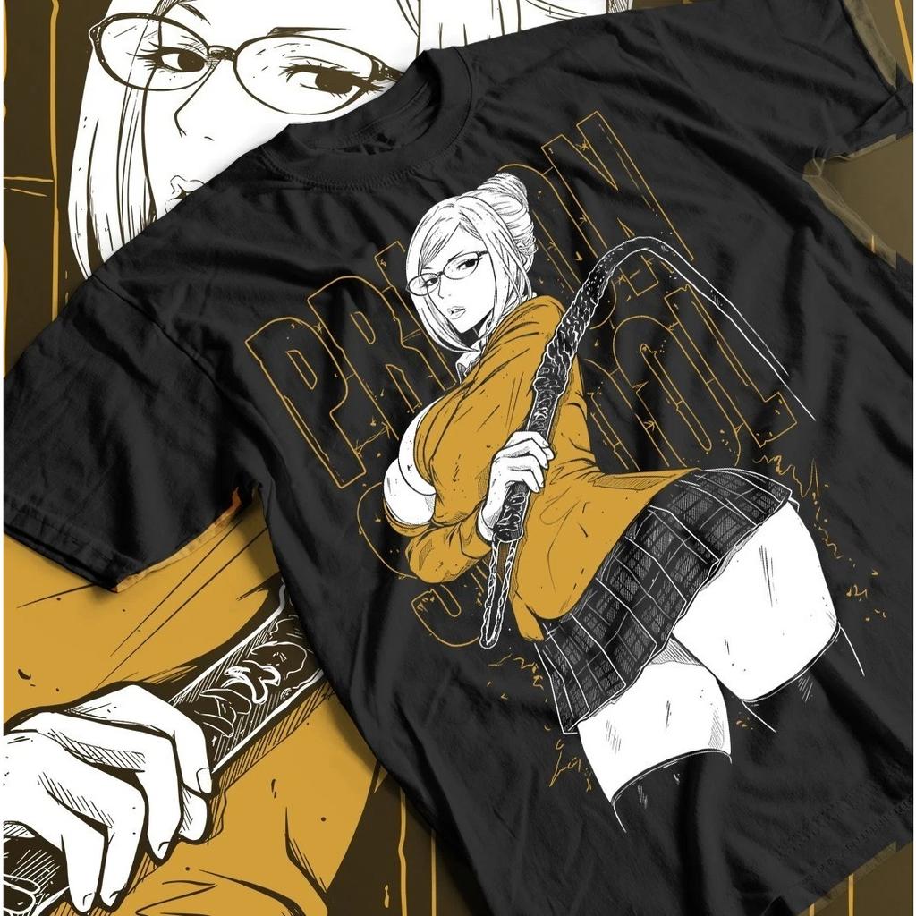 2026 Summer Prison School Single Sided TShirt Glasses Meiko Shiraki Whip Anime Print Oversized Cotton Tee For Otaku Fans