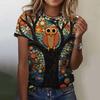 Vintage Animals Print Women's T Shirts Summer Fashion Short Sleeve Top 3d Owl Print Oversized Female Clothing Ladies Holiday Tee
