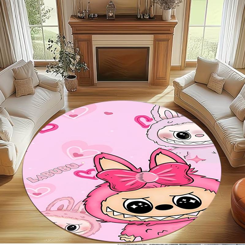 Labubu Print Round Rug, Washable Floor Carpet, For Entryway Dorm Laundry Room Office Study, Home Decor Birthday Christmas Gift