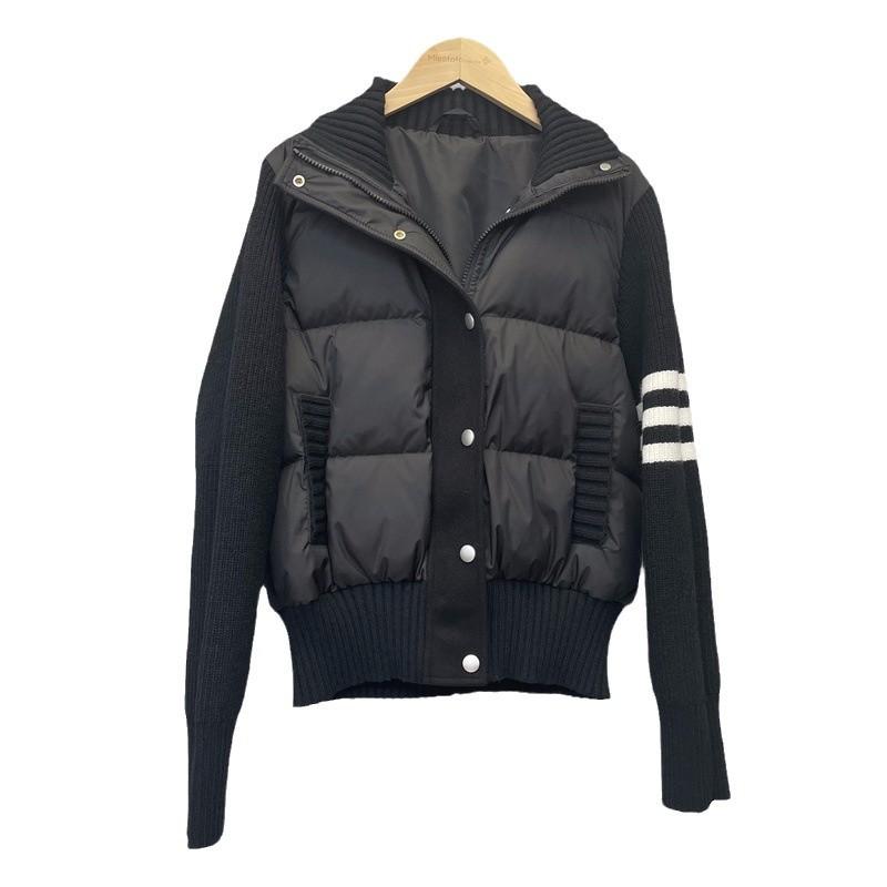 Small short down jacket women's autumn and winter new woolen knitting splicing student jacket to keep warm