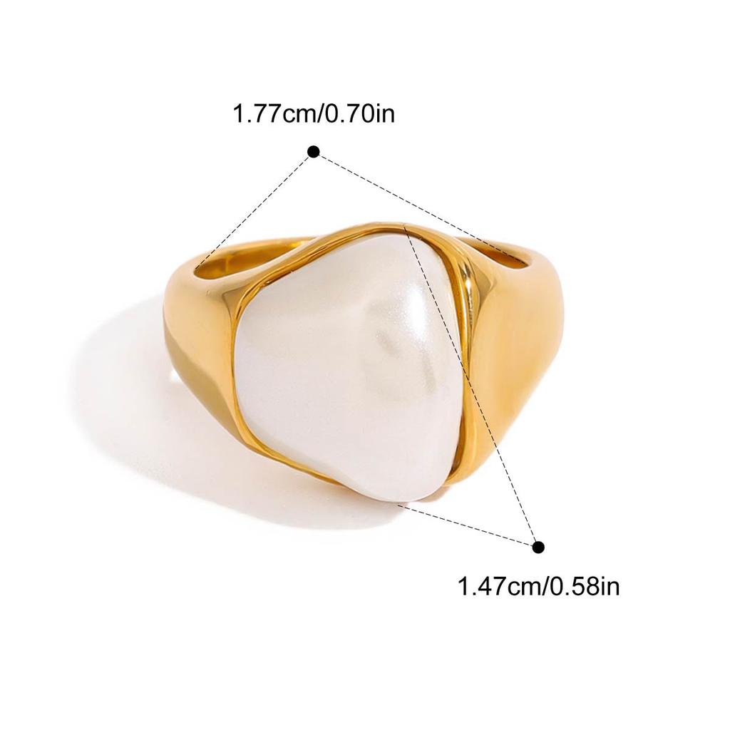 Yori 18K Gold Plated Stainless Steel Shell Pearl Jewelry Set Necklace Earrings Ring Trio for Wedding/Party/Daily Elegant Gift