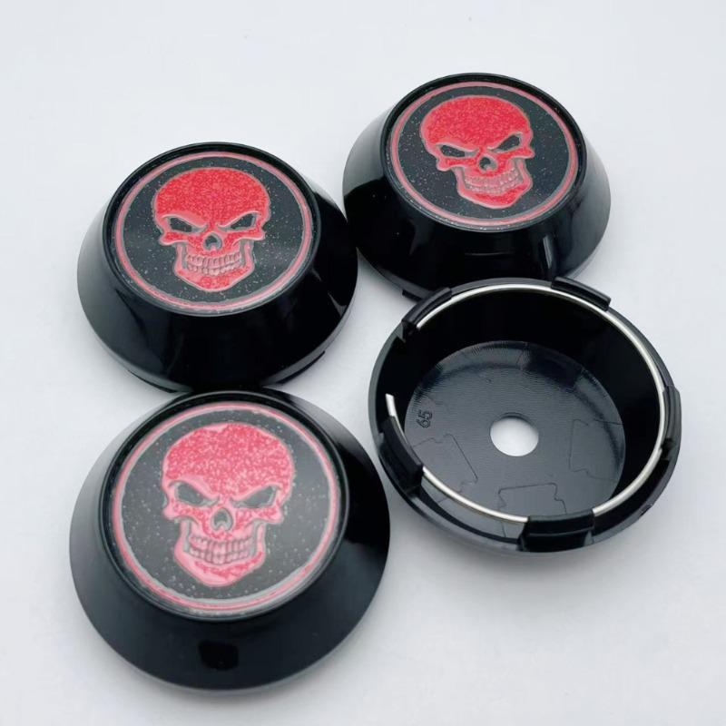 4pcs 60mm 64mm 65mm 68mm 69mm Skull Logo Emblem Car Wheel Center Caps High Rim Hubcaps Wheels Hub Cover Replace Car Accessories