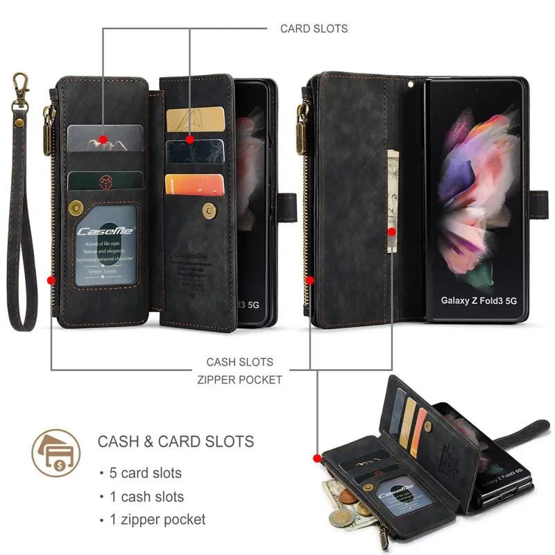 Деловой кожаный чехол-книжка для телефона Samsung Galaxy Z Fold 7 6 5 4 S25Ultra S24 FE S23 S22 S21 S20 Plus с молнией, кошельком и держателем для карт