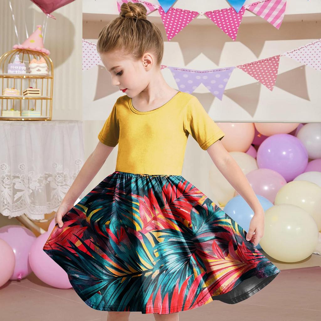 Летнее платье для девочек, платье для малышей, однотонное повседневное платье-футболка с коротким рукавом А-силуэта