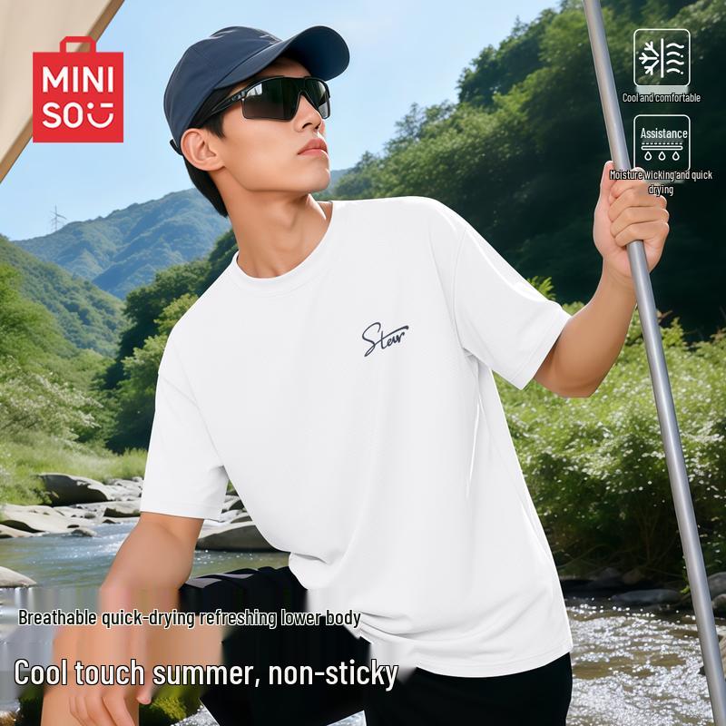 MINISO Мужская летняя быстросохнущая ретро футболка с круглым вырезом